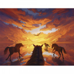 Ruut/&uuml;mmargune teemant 5D DIY Teemantmaal  p&auml;ikeseloojangu hobused  3D tikandid Ristpistes Teemantmosaiikkaunistus Full Square (20X30CM)