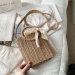 Naiste Robben Straw K&auml;ekott Rattan Bucket K&auml;sitsi valmistatud kootud Crossbody kotid beige add ribbon khaki