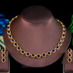 CMM luksuslik kollase kulla v&auml;rvi kuninglik sinine ovaalne kuubikujuline tsirkooniumoksiidist kaelakee k&otilde;rvar&otilde;ngad kuninglik sinine v&auml;rv