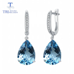 Bolaijewelry Naturaalne taevasinine topaas suur veetilk 12*16mm hea klapp K&otilde;rvar&otilde;ngad Pure 925 Sterling Silver peened ehted naistele igap&auml;evaseks kandmiseks sinine