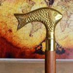 Fish design handle walking stick, wooden walking cane durable and strong