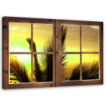 Feeby l&otilde;uenditr&uuml;kk, aken &ndash; vaade palmipuude lehtedele 60x40 kollane