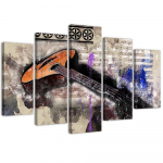 Viieosalise pildiga l&otilde;uenditr&uuml;kk Guitar Abstract Vintage 100x70 hall v&auml;rv