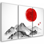 Kolmeosalise pildiga l&otilde;uenditr&uuml;kk Jaapani m&auml;gede maastik 60x40 valge/must