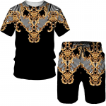 Suvised Meeste Luksuslikud Kuldse Mustriga T-s&auml;rgid L&uuml;hikesed p&uuml;ksid Komplektid Vintage 3D Prinditud Kaheosaline &uuml;likond Mood Jogger Meeste T&auml;navar&otilde;ivad Riided S