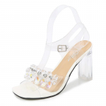 Naiste kingad Rhinestonest l&auml;bipaistev k&otilde;rge kontsaga kristallist lame kontsaga seksikas moes sandaalid Catwalk Fairy B88 seeria 9 cm kontsaga LFD 35 valge
