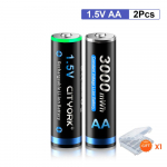 Cityork 1,5 V AA laetav aku 3000 mWh AA 1,5 V liitium-liitium-ioon Laetav aku AA 1,5 V m&auml;nguasjadele kaamera taskulamp must