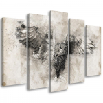 Viieosalise pildiga l&otilde;uendiprint Owl Birds Grey Vintage 100x70 hall v&auml;rv