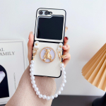 Lihtne luksuslik Bear Bracket Pearl k&auml;ev&otilde;ru &uuml;mbris Samsung Galaxy Z Flip 5 5G Zflip4 Z Flip3 Flip5 ZFlip5 tagakaanele samsung Z flip 3 valge