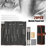 29 tk visandipliiatsikomplekt Professionaalne visandite joonistuskomplekt puidust pliiatsi pliiatsikotid maalrikooli &otilde;pilastele kunstitarbed 29PCS