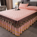 Paksendatud puuvillane printsessi stiilis pitsist voodiseelik, kolmeosaline komplekt 1,8 m/1,5 m/2,0 m libisemiskindel voodi 150*200cm roosa