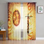 Aafrika Kollane Pilt Toteemitekst T&uuml;ll L&auml;bipaistvad Aknakardinad Elutoa Magamistoa Kaasaegsed Voile Organza Kardinad kardinad W135 x H115cm x1