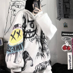 Gooti Jaapani multifilm Hip Hop kapuuts fliis Paks dressipluus Oversize Naiste Talv S&uuml;gis Naljakas Punk Pusad Topid Naiste riided Pusa t&uuml;druk S valge