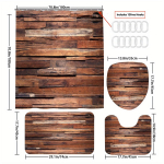 4 tk Luksuslik puidust plank mustriga du&scaron;ikardinakomplektid, veekindlad vannitoa jaoks libisemiskindlad vannitoavaibad kaas WC kate vannimatt 4pcs-Full Set