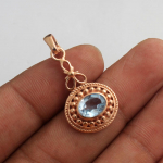 Sinine topaas, roosa kullaga kaetud ripats 925 sterlingh&otilde;be, detsembrikuu s&uuml;nnikivi ehted, naiste ripats roosa kuldne v&auml;rv