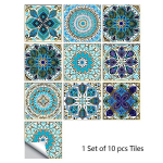 K&ouml;&ouml;giplaadi kleebised Mandala lilled Vannitoa plaadipasta Veekindel tapeet isekleepuv m&ouml;&ouml;blikleebised 15 x 15 cm 10 PCS