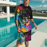 Moodne meeste dressi&uuml;likond suvine l&uuml;hikeste varrukatega 3D prindiga s&auml;rk Outfit O Neck Travel Streetwear T-s&auml;rgi komplekt Meeste &uuml;lisuured riided 2XL