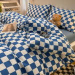 P&otilde;hjala stiilis Jaapani stiilis tr&uuml;kita ruuduline neljaosaline voodilina ja tekikott pestud puuvillast harjatud kolmeosaline komplekt 1.5m bed sheet 4pcs