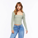 Talvised kitsad silmkoelised pulloverid Naiste kampsun Bandage Square Collar kampsunid Puhvvarrukatega N&ouml;&ouml;riga Seksikad Crop kudumid 29454 S roheline