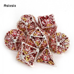 7 tk h&otilde;bepunane kaheksajala metallist t&auml;ringud, &otilde;&otilde;nsad metallist mitmetahulised t&auml;ringukomplektid, mis sobivad rollim&auml;nguks RPG lauam&auml;ngu kaardim&auml;nguks mitmev&auml;rviline