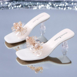 Sussid Naiste Slaidid Vabaajalised Kummalised k&otilde;rged kontsad Naiste kingad Muulad Solid Crystal Drill Suvised suures suuruses sussid 35 beež