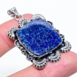 Natural Lapis Lazuli Gemstone Handmade 925 Sterling Silver Pendant 2.09 q0f31