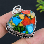 Natural Spiny Oyster Gemstone Handmade 925 Sterling Silver Pendant 1.81 v5o43