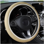 Car Steering Wheel Cover, Breathable Fiber Leather Universal 14.5-15 Inch, Elastic & No Inner Ring Anti-Slip Auto Steering Wheel Protector, beež