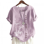 Moodne naiste puuvillane l&uuml;hikeste varrukatega pluus 11 v&auml;rvilise lilleprindi ja &uuml;mara kaelusega S kohv