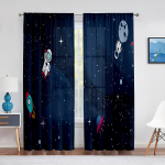 Multikas V&auml;lisruumi Rakett Planeet T&uuml;ll L&auml;bipaistvad Akknakatted Elutuppa Poiste Laste Magamistuba T&uuml;ll Voile Kardinad Dekoor 1 PCS W100XH250cm&Rod Pocket blue