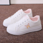 Tikitud liblikas v&auml;ikesed valged kingad naiste s&uuml;gisesed korea stiilis mitmek&uuml;lgsed &otilde;hukesed lauajalatsid Naistele m&otilde;eldud vabaajaspordijalatsid 35 roosa