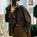 Vintage naiste ruuduline s&auml;rk Suur pluus Korea moodne pikkade varrukatega naiste topp Elegantne roheline kevadriided Y2k Preppy S roheline