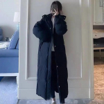 Talvine sulejope Naiste paks soe kapuutsiga pluss suur puuvillane jope Keskmise pikkusega &uuml;le p&otilde;lve ulatuv sulejope XL must