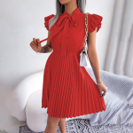 Naiste kevadsuvi elegantne pitsitud k&otilde;rge v&ouml;&ouml;koht, suur kokkuvolditav kaarkrae, &uuml;hev&auml;rviline plisseeritud kleit M