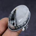 Black Rutile Gemstone 925 Sterling Silver gift Jewelry Ring Size 8.5 O7w68