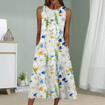 Suvemood Seksikas varrukateta kleit Pehme vabaaja 3D-sinine kr&uuml;santeemiga printimine varrukateta kleit XS sinine