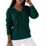 GMXIA Naiste kampsun Naiste pikkade varrukatega V-kaelusega &uuml;hev&auml;rviline Twist vabaaja kootud pullover XL roheline