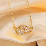 Moodne Populaarne T&auml;ielikult Teemanditega Lehe Kaelakee Naissoost, Trendikas K&uuml;lma Tuulega Valgusk&uuml;llane Luksuslik Lehe Rangluukett