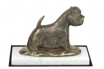 West Highland White Terrier, Westie, Westy - dog figurine, statue on white marble, trophy for Art-Dog dog show exhibition