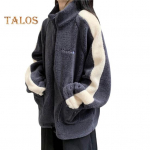 Talvine naiste mantel p&uuml;stkrae pikkade varrukatega taskutega tikandiga lukuga v&auml;rviplokk paks fliisist vabaaja spordistiilis igap&auml;evane jakk M tumehall v&auml;rv