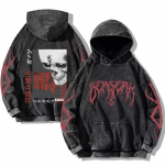 Harajuku Anime Berserk Guts Print Kapuutsiga meeste naiste Vintage Manga kapuuts Suures suuruses t&auml;navar&otilde;ivad Meeste puuvillane klassikaline dressipluus M valge/must