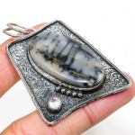 Natural Ocean Fume Agate,White Topaz 925 Sterling Silver Pendant 2.25 p1t92