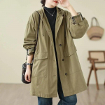 Johnature kapuutsiga vaba &uuml;hev&auml;rviline tasku vabaaja vintage mantel S&uuml;gisene naiste Korea &uuml;herealine pikkade varrukatega mantel M khaki