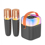 Karaokemasin 2 juhtmevaba mikrofoniga BT mikrofoni ja k&otilde;lariga KTV komplekt koos RGB valgusega roosa