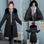 Naiste talveparka eemaldatava sisevoodriga, Korea stiilis pikk lahtine pluss-suuruses paksendatud puuvillast mantel XXXL