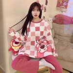 Naiste pikkade varrukatega pidžaamakomplekt: Kevad/s&uuml;gis 2023 &ndash; v&otilde;rkpunane, suur, talvine koduriided 5XL [170-200 lbs]