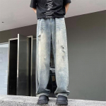 Meeste retro pestud vintage laiad teksad, meeste lahtised sirged teksad vabaaja mitmek&uuml;lgsed rippuvad pikad p&uuml;ksid S sinine