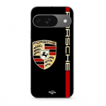 Coque - MANIACASE - Google Pixel 9 - Silicone Souple - Logo PORSCHE - Noir Rouge Dor&eacute;
