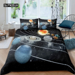 P&auml;ikeses&uuml;steemi tekikate komplekt Twin King Microfiber Kosmos Galaktika Voodipesu komplekt Universum Planeet Astronoomia King Size Tekikate AU Single(140x210cm)