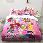 Winx Anime Kawaii Voodipesukomplekt Tekikoti komplekt Kerge pehme tekikott Dekoratiivne voodipesu teismelistele poistele t&uuml;drukutele Kingitus Suur 150X200cm-3pcs pink